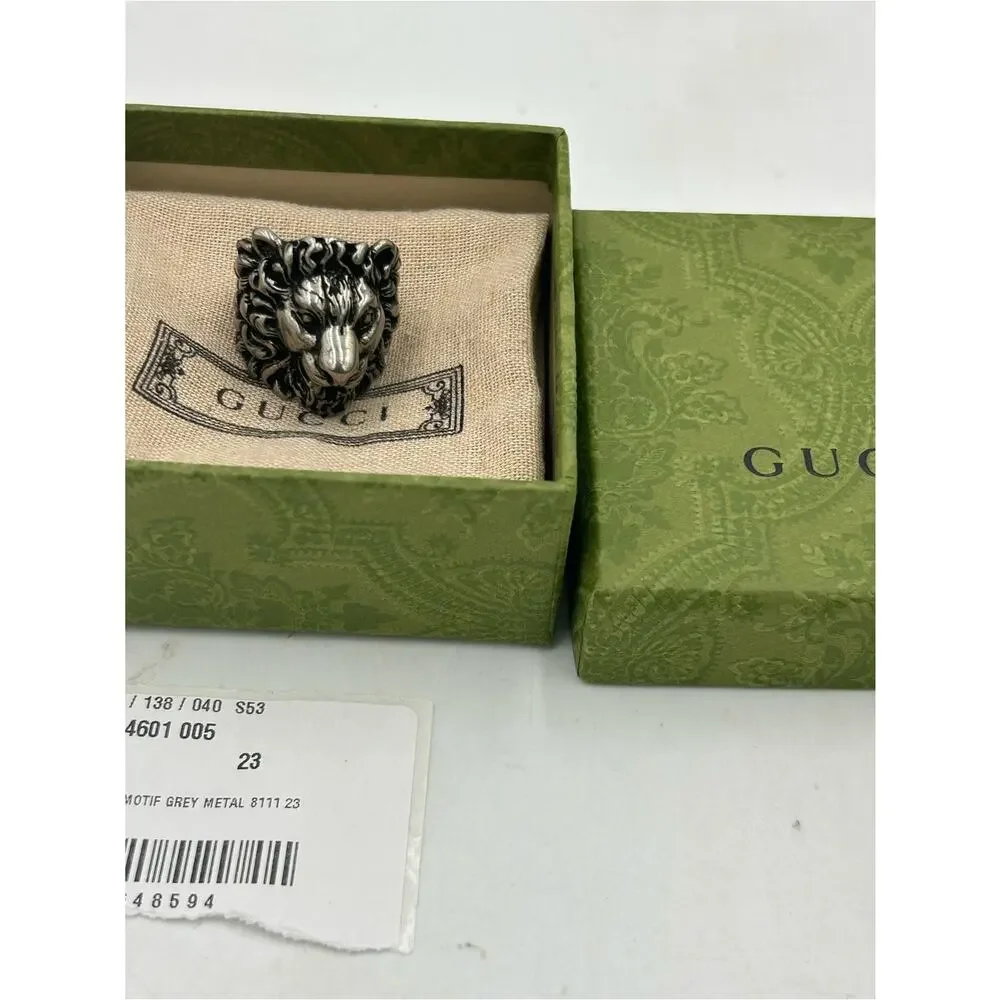 Unisex, Gucci, aged silver Lionhead ring open mouth, roaring expression, 10